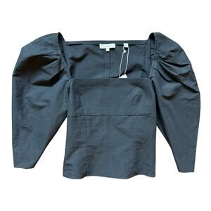 Vince Black Puff Sleeve Square Neck Top Cotton Hemp Blend Size 2